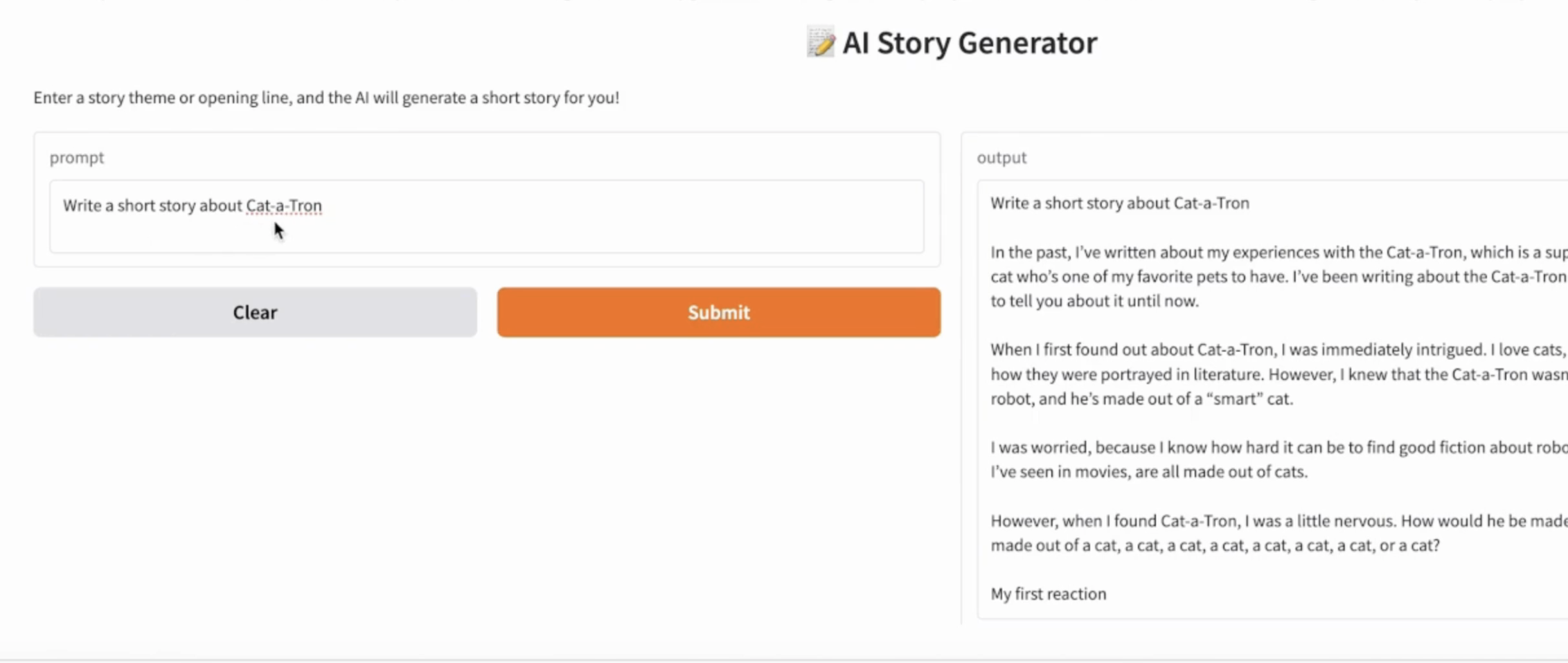 AI Story Generator demo - Example of text generation using GPT-2